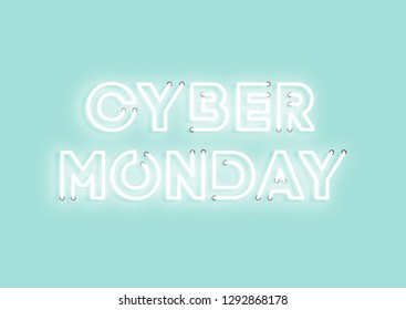 Cyber monday sale mint neon electric letters illustration. Concept of advertising for seasonal offer with glowing neon text. - Powered by Shutterstock