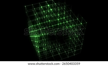 Cyber network connection structure in the form of a cube. Technology connect big data. Science background. Abstract geometric 3D objects. 3D rendering.