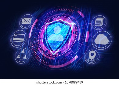 cyber and network security, personal data protection concept, shield of network firewall