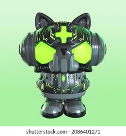 Cyber ​​cat On A Green Background. Avatar. 3D Illustration