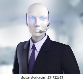 Cyber operator. Robot with headphones - Powered by Shutterstock