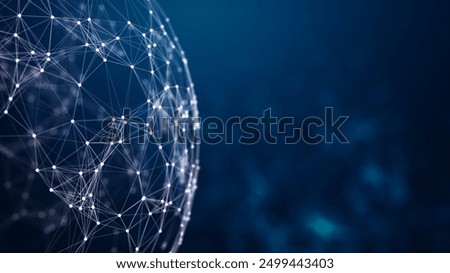 Cyber protect security sphere. Digital network connections forming a globe on a dark blue background, symbolizing global communication and technology.