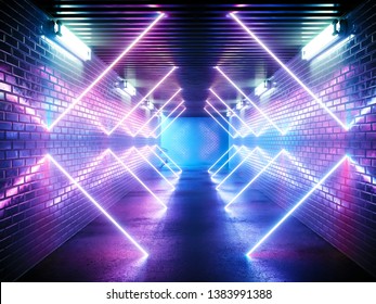 Cyber Punk Neon Light Background Concept. 3D Rendering.