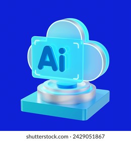 Cyber security of cloud storage and artificial intelligence system with clipping path on blue background.