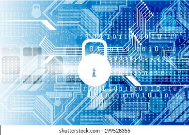 Cyber Security Concept, Circuit Board With Closed Padlock	