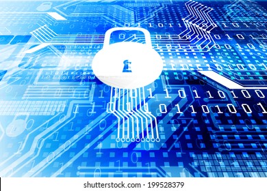 Cyber Security Concept, Circuit Board With Closed Padlock	