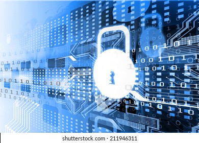 Cyber Security Concept, Circuit Board With Closed Padlock	