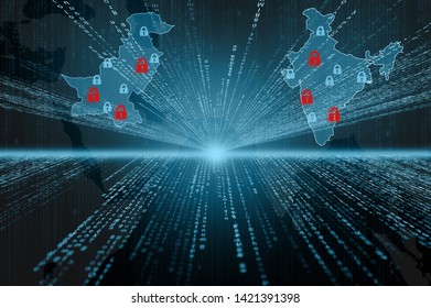 A Cyber Security Concept With The Countries Of Pakistan And India Overlayered Over Data And Padlocks 