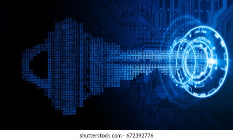 Cyber Security Concept; A Key Formed From Binary Code Goes Into An Abstract Lock.