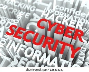 Cyber Security Concept. The Word Of Red Color Located Over Text Of White Color.