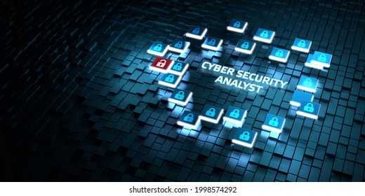 Cyber Security Data Protection Business Technology Privacy Concept. Cyber Security Analyst 3d Illustration