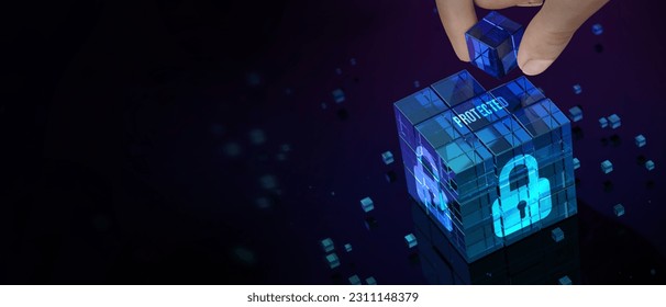 Cyber security data protection business technology privacy concept.  Protected. 3d illustration - Shutterstock ID 2311148379