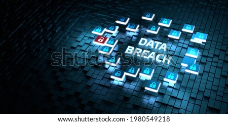 Cyber security data protection business technology privacy concept. Data breach 3d illustration Foto d'archivio © 