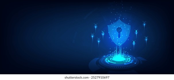 Cyber security and data protection concept, Login verified identity credentials on network of data protection technology, Password protected system and storage.