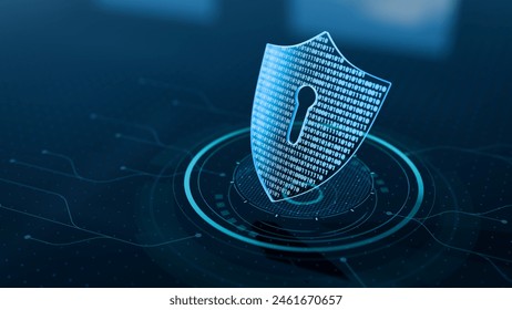 Cyber security and data protection on internet. Shield, secure access and encrypted connection protecting online information. Password protected system. Cybersecurity technology. Holographic icon. - Powered by Shutterstock