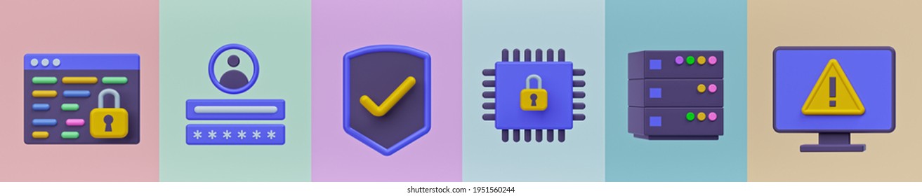 Cyber Security And Data Protection Related Icons Set. 3d Rendering