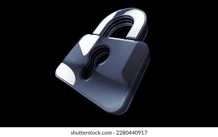 Cyber security and digital computer protection with padlock golden metal shine symbol concept. Spectacular glowing and reflection light icon abstract object 3d illustration.