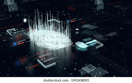 Cyber security fingerprint dark blue abstract, 3d illustration, 3d rendering.