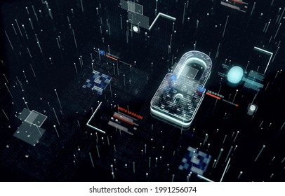 Cyber security and information or network protection. Future cyber technology web services for business and internet project. 3d illustration, 3d rendering.
