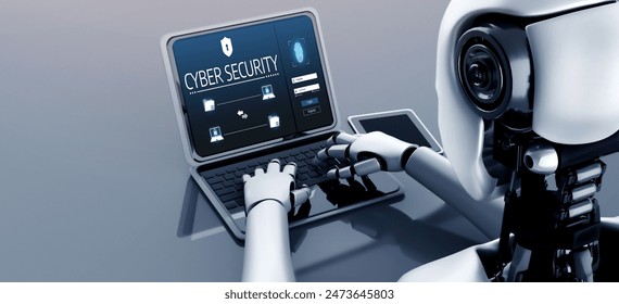 Cyber security system on computer screen protect private information snugly from hacker and cyber attack 3D illustration