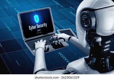 Cyber security system on computer screen protect private information snugly from hacker and cyber attack 3D illustration