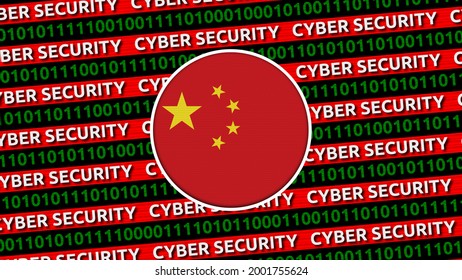Cyber Security Title with China flag - 3D Illustration fabric texture