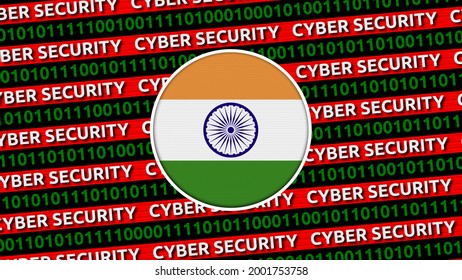 Cyber Security Title With India Flag - 3D Illustration Fabric Texture