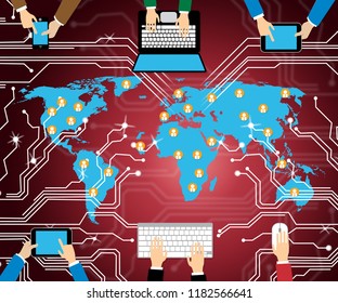 Cyber Terrorism Online Terrorist Crime 2d Illustration Shows Criminal Extremists In A Virtual War Using Espionage And Extortion