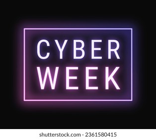 Cyber week neon text banner illuminated letters on black background, pink and purple - Powered by Shutterstock