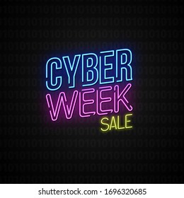 Cyber Week Sale blue, pink and yellow neon sign on dark binary code background. Image is deal for social media, editorial or hero image in web or email.  - Powered by Shutterstock