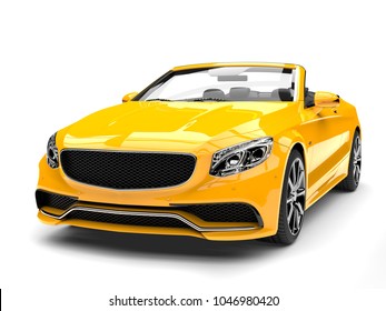 Cyber yellow modern convertible luxury car - front view closeup shot - 3D Illustration
