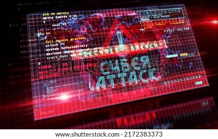 Cyberattack on computer screen. Cyber attack, security breach and russian hacker abstract concept 3d illustration.