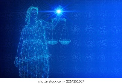 Cyberlaw And Information Technology Law - Digital Lady Justice On Abstract Technology Background - Conceptual Illustration