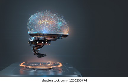 Cybernetic Artificial Robot Brain AI Futuristic Conceptual Design, 3d Render