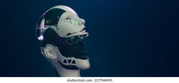 Cybernetic Brain Cyborg Face Futuristic Robotic Stock Illustration ...