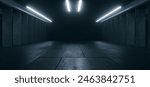 Cyberpunk Clean Tunnel Corridor Industrial Futuristic Cement Grunge Concrete Glossy Dark Underground Parking Garage Hangar Warehouse Showroom Studio Spaceship Realistic 3D Rendering illustration