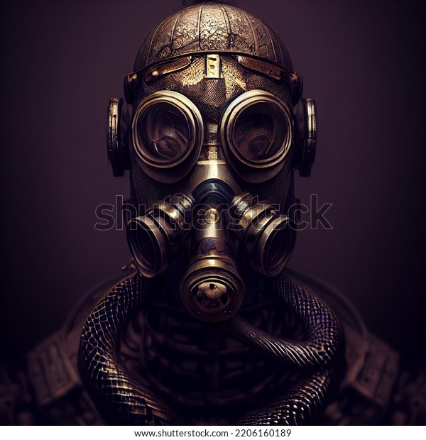 Cyberpunk Gasmask Over Skeleton Portrait Detailed Stock Illustration ...