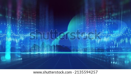 cyberpunk landscape with digital technology elements ,concept of cyberspace and cyberpunk.3d illustration
