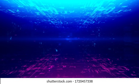 Cyberpunk Neon Digital Tunnel Looped  Background 3D Rendering