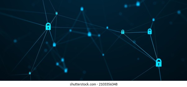 Cybersecurity. Abstract Connections Background. Network Connected With Locks. Big Data Analysis. 3d Rendering Illustration