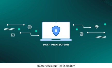 Cybersecurity background in data protection, secure connections, privacy, hacking threats and compliance measures. Cyber threats, data privacy, internet malware