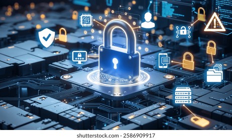Cybersecurity concept.Providing secure access to personal information on the Internet by encrypting information and data. Users must login with usernames and passwords for secure access to personal in