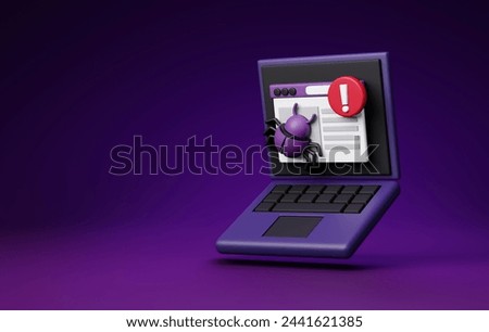 Cybersecurity with featuring malware, bugs, and iconic symbols. Learn about online protection and data safety. 3d render.