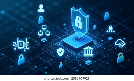 Cybersecurity and privacy concepts to protect data and encryption, secure internet network security technology. Protecting personal data by Lock icon of cyber security