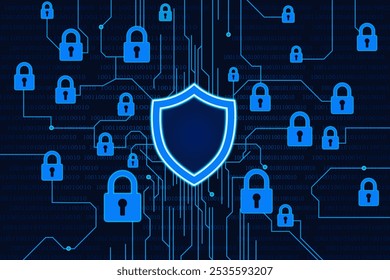 Cybersecurity Shield with Digital Locks Concept