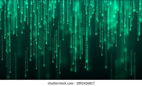 Cyberspace background with a set of numbers of different sizes. Big data visualization. Hacker concept. Abstract matrix. Technology or science banner. 3d rendering