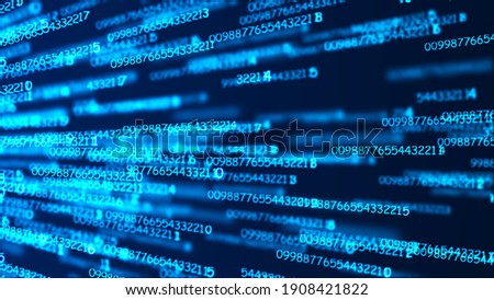 Cyberspace background with a set of numbers of different sizes. Big data visualization. Hacker concept. Abstract matrix. Technology or science banner. 3d rendering