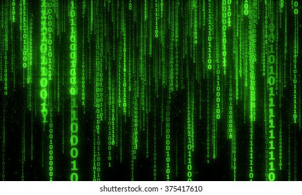 cyberspace with green digital falling lines, binary hanging chain, abstract background