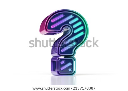 Cyberspace style designed interrogation sign in purple to green gradient. High quality 3D rendering.