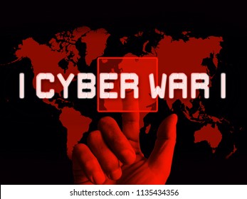 Cyberwar Virtual Warfare Hacking Invasion 3d Illustration Shows Government Cyber War Or Army Cyberterrorism Combat